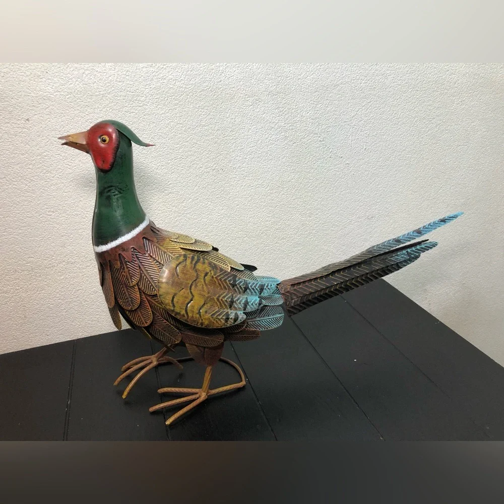 2 Metal Pheasant Bird Standing - Multicolor